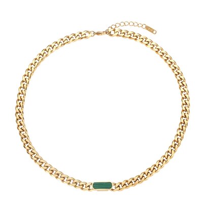 Colier Cuban, dama, Placat cu aur 18K, Auriu/Verde - eMAG.ro