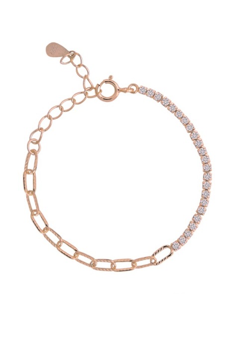 Bratara din Argint 925 Crystal Chain auriu rose cu pietre de zirconiu si lant, lungime ajustabila