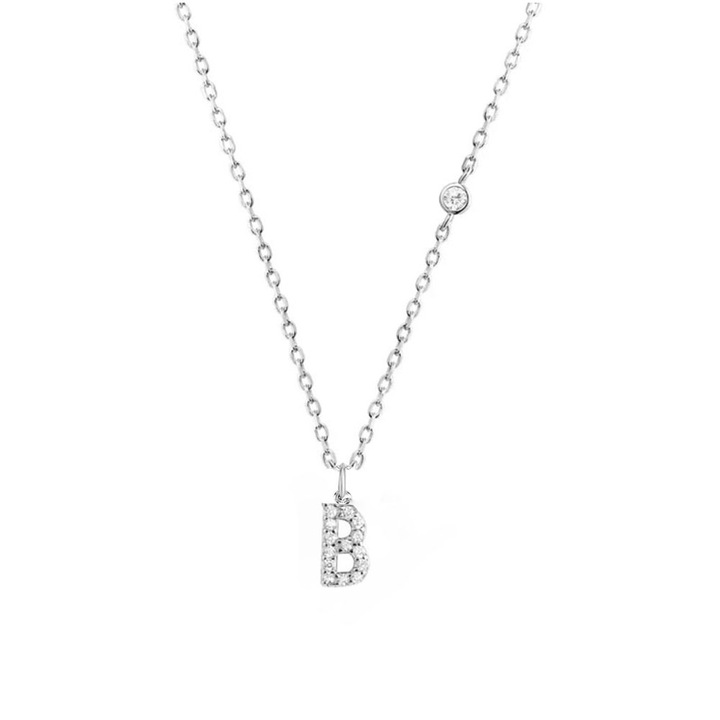 Верижка с начална буква B от сребро проба 925 с покритие от бяло злато