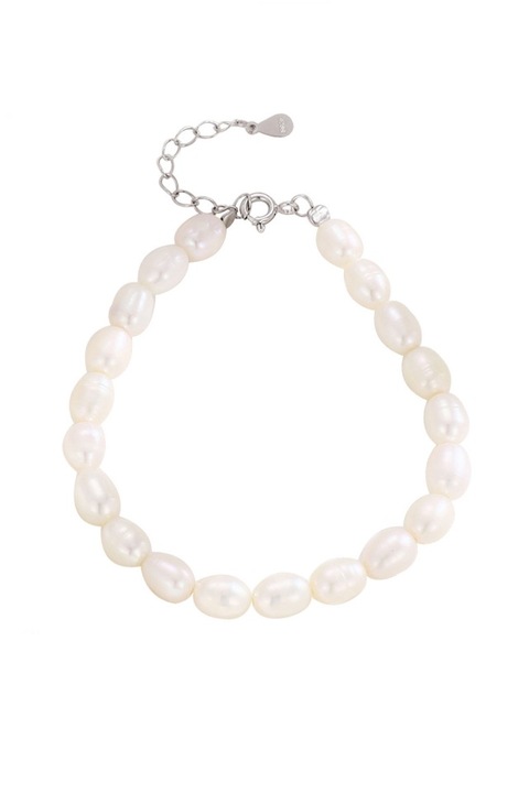 Bratara Freshwater din perle naturale de cultura albe de 5 x 7 mm si accesorii din argint 925, lungime ajustabila