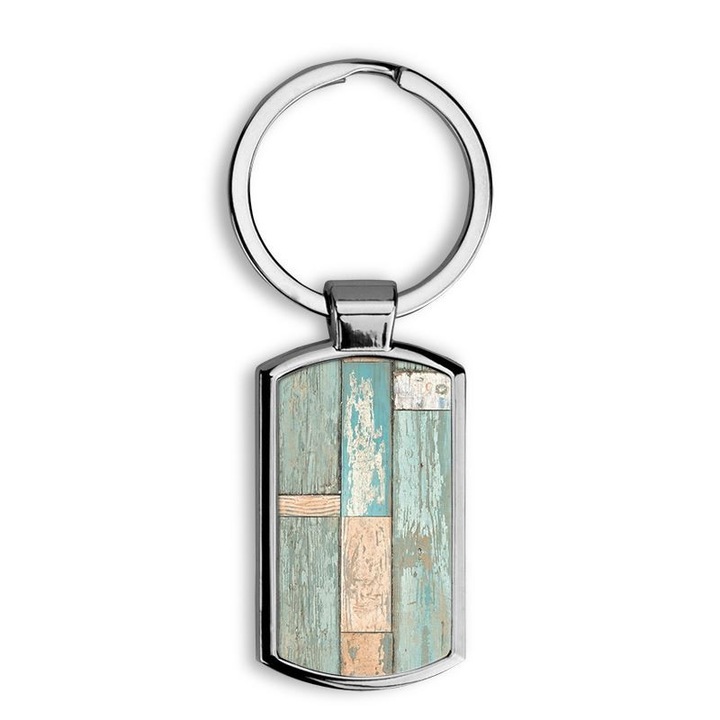 Világoskék bézs fa mintás fém kulcstartó 1