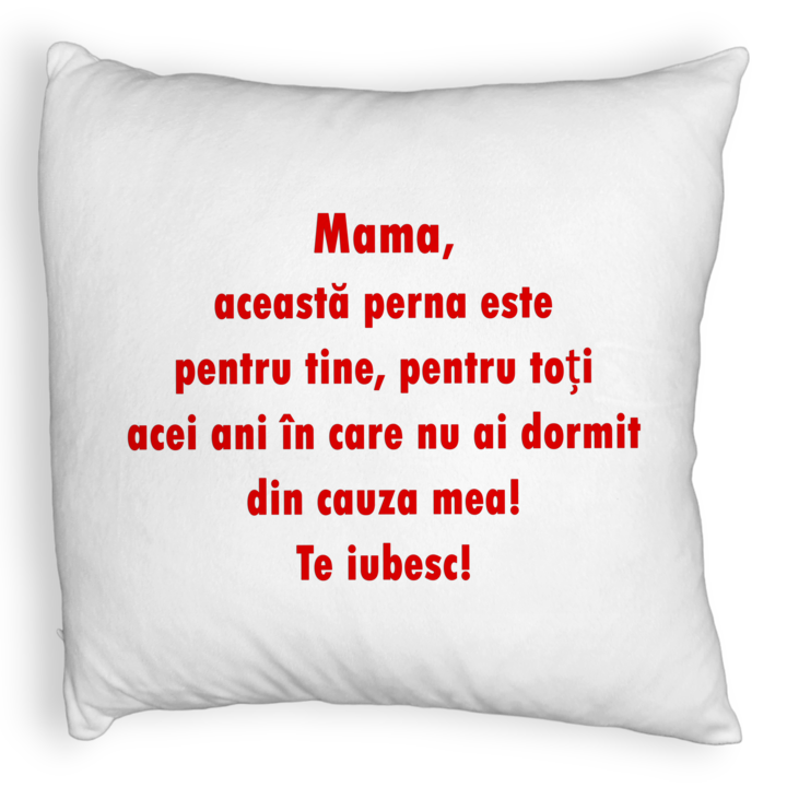 Perna Personalizata Fluffy, Model Pentru Mama Te iubesc 3,40x40 cm, Alba, Husa Detasabila, Burduf