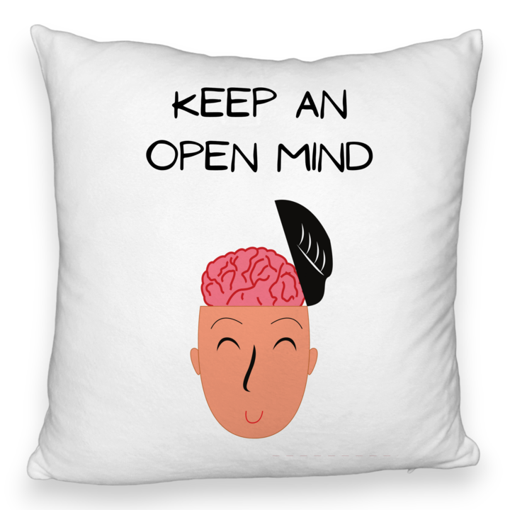 Perna Decorativa Fluffy, Model Keep an Open Mind, 40x40 cm, Alba, Husa Detasabila, Burduf