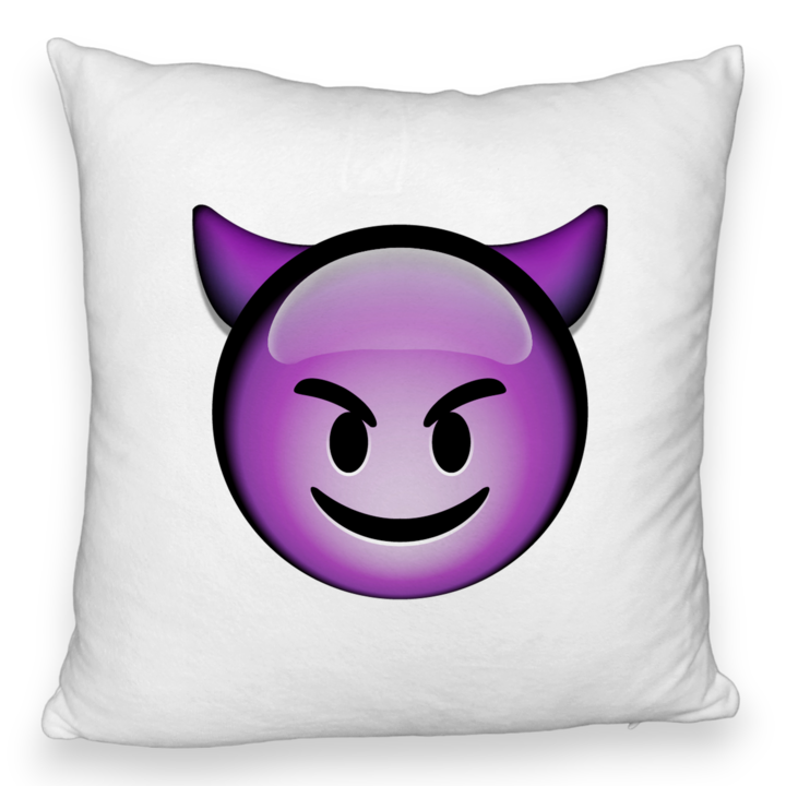 Пухкава декоративна възглавница, модел Devil Emoji, 40x40 см, бяла, подвижна калъфка, духало