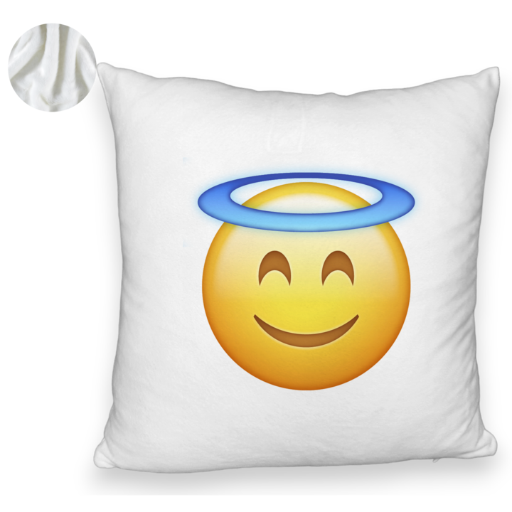 Személyre szabott bolyhos párna, Zen Emoji minta, 40x40 cm, fehér, levehető huzat, fújtató