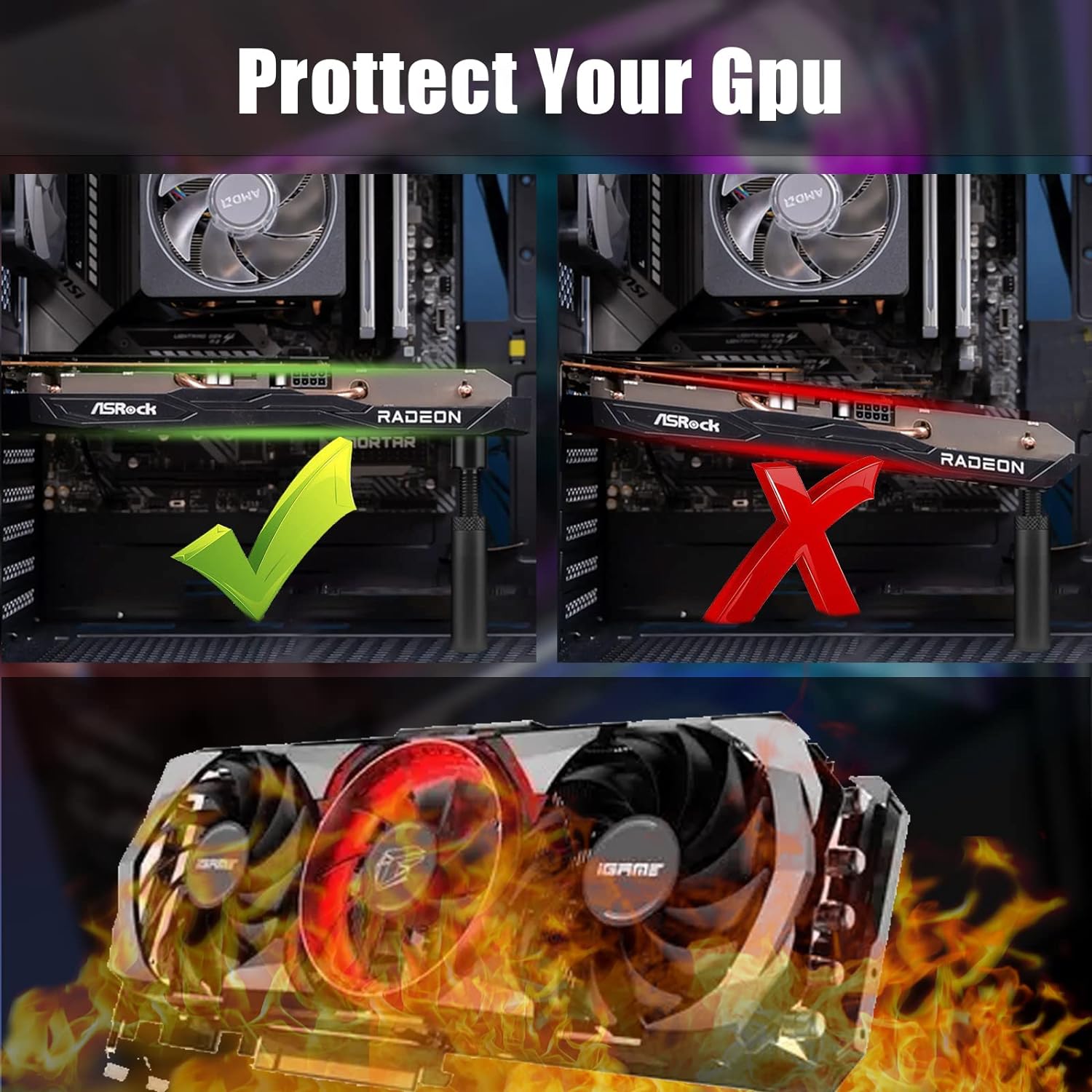 Suport stand placa video, pentru GPU, 50-80mm, extensibil, Negru - eMAG.ro