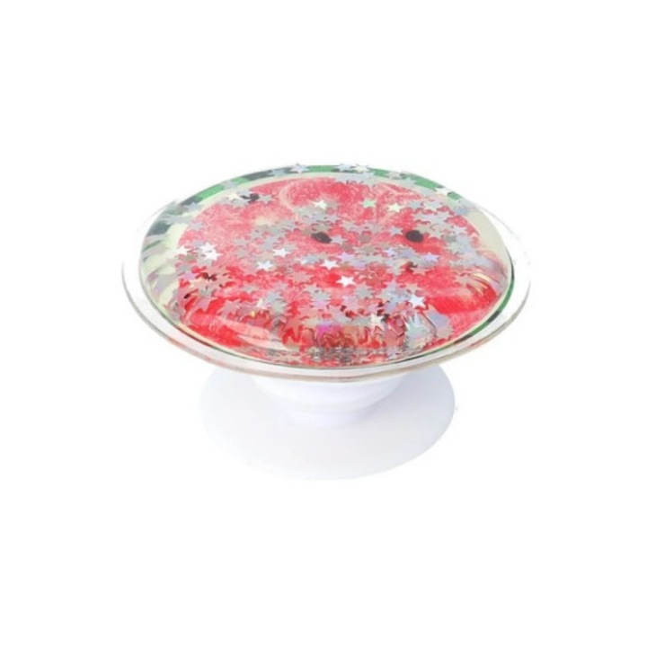 Popsocket cu suport pentru telefon sau tableta, Glitter Watermelon, Multicolor - Accesoriu stralucitor pentru telefon sau tableta in forma de pepene colora