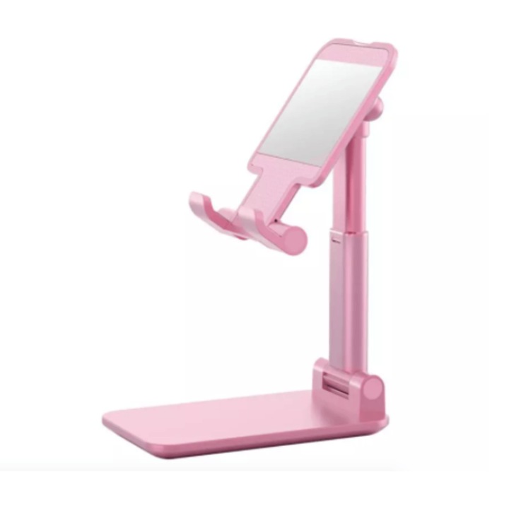 Dock inovativ pentru incarcare si suport pliabil pentru telefon sau tableta, universal, cu brat extensibil, culoare roz