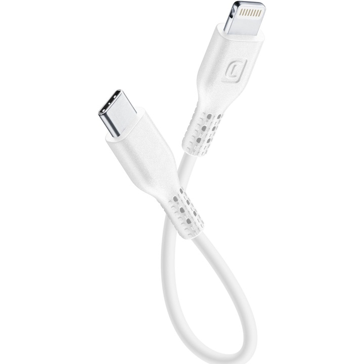 Cablu Date Cellularline, Power USB-C to tip Lightning MFI 15cm, Alb