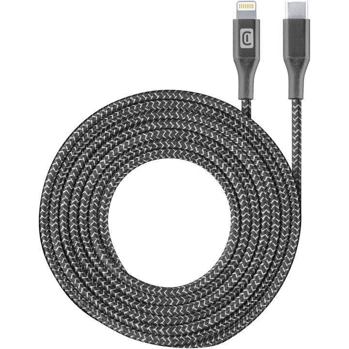 Cablu Date Cellularline, Extra long USB-C la tip Lightning MFI 250cm, Negru