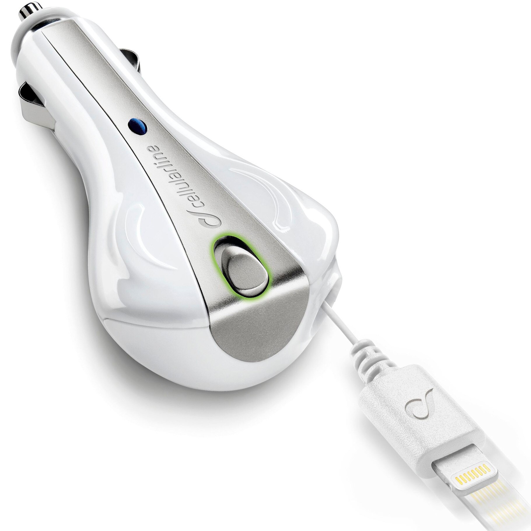 Incarcator Auto Cellularline Roller Car 5W cu cablu lightning MFI 85cm, Alb