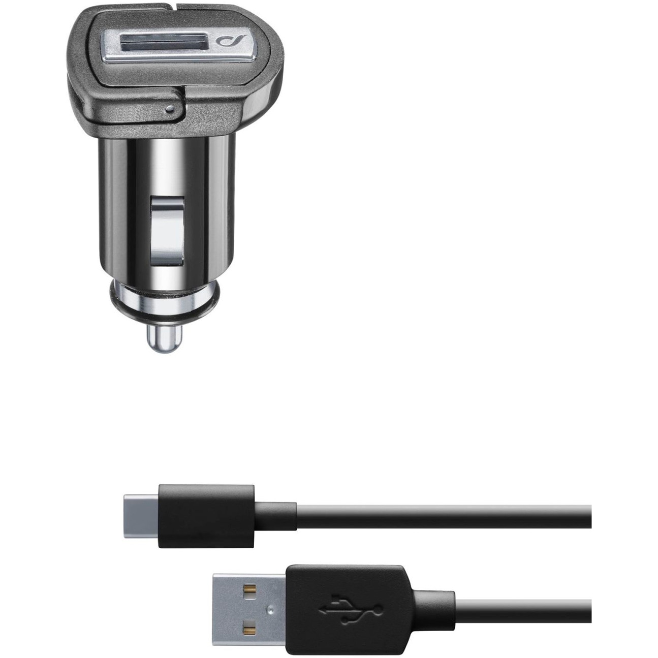 Incarcator Auto Cellularline Drive 2xUSB 10W cu cablu USB-C 100cm, Negru