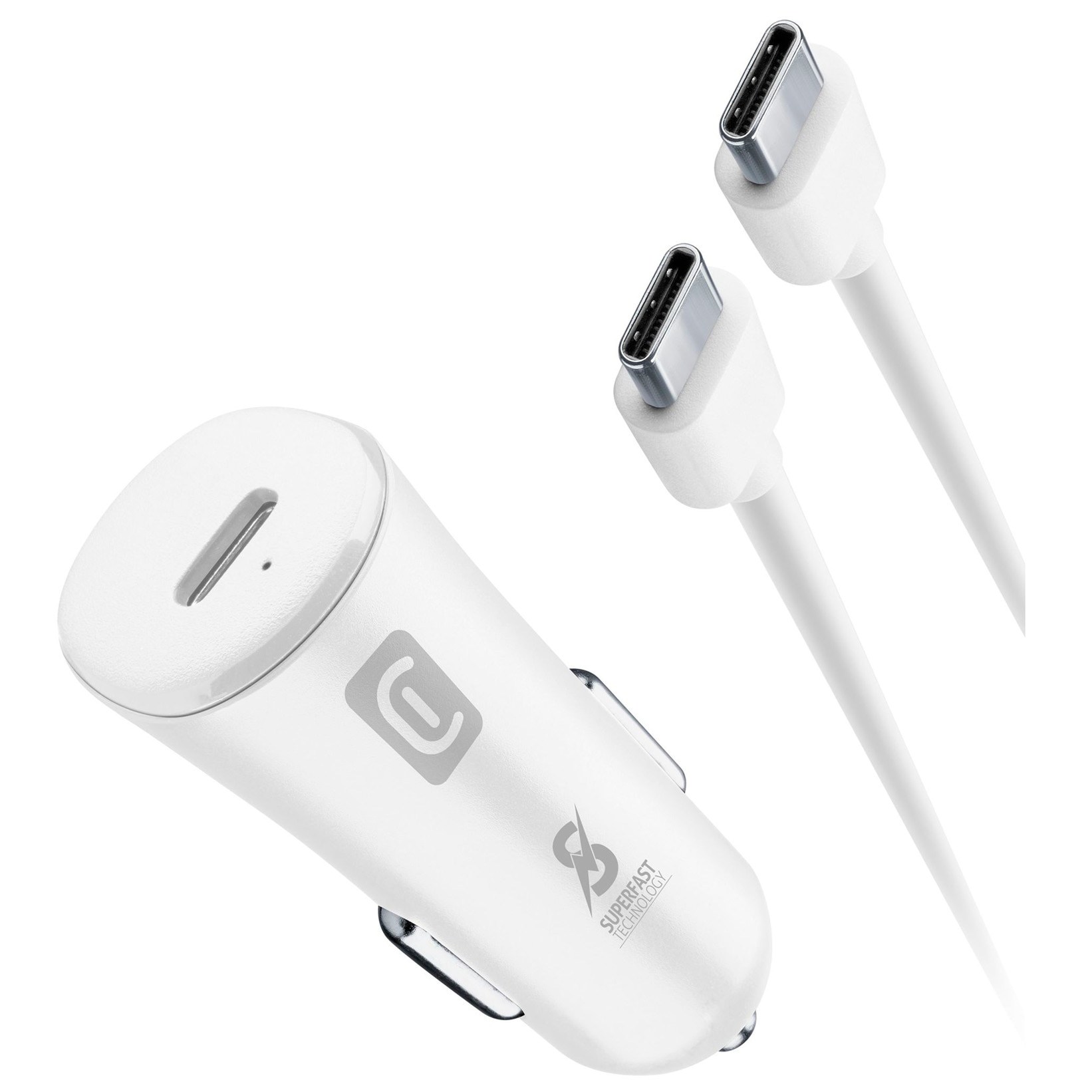 Incarcator Auto Cellularline Drive 1xUSB-C 25W cu cablu USB-C la USB-C 100cm, Alb