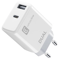 Incarcator retea Cellularline Power 1XUSB si 1XUSB-C 20W, Alb
