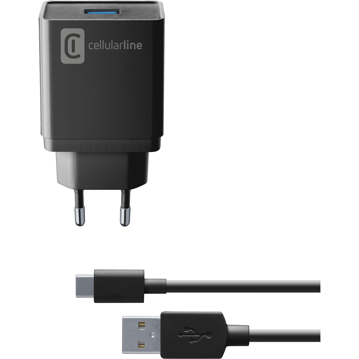 Incarcator retea Cellularline 1xUSB 10W cu cablu USB-C, Negru