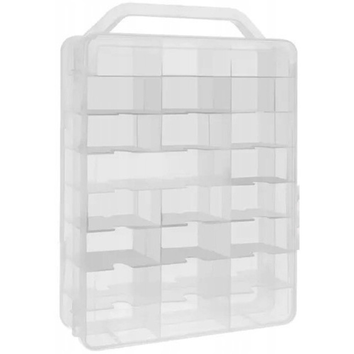 Cutie depozitare masinute, Kruzzel, Plastic, 46 compartimente, Transparent