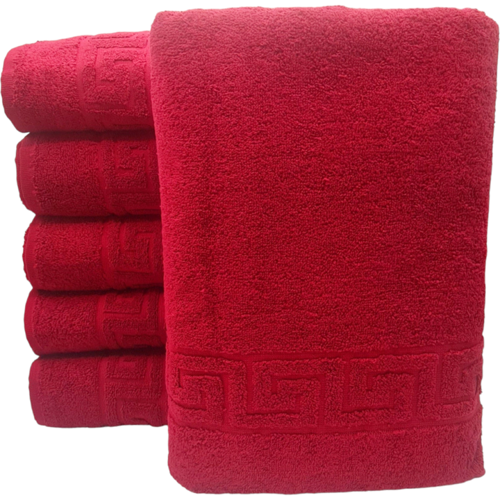 Set 10 prosoape pufoase de corp, hoteliere, premium, StarFashion, 70x140 cm, 100% bumbac, 500 gr, model grecesc, rosu