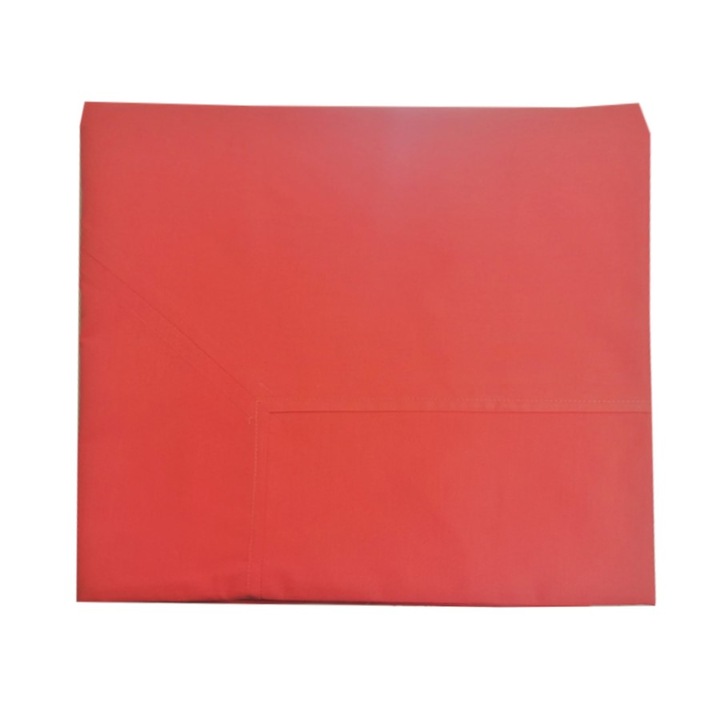 Cearsaf de pat cu elastic, 260 x 280 cm, Casa Bucuriei, rosu coral, bumbac organic lux 100%