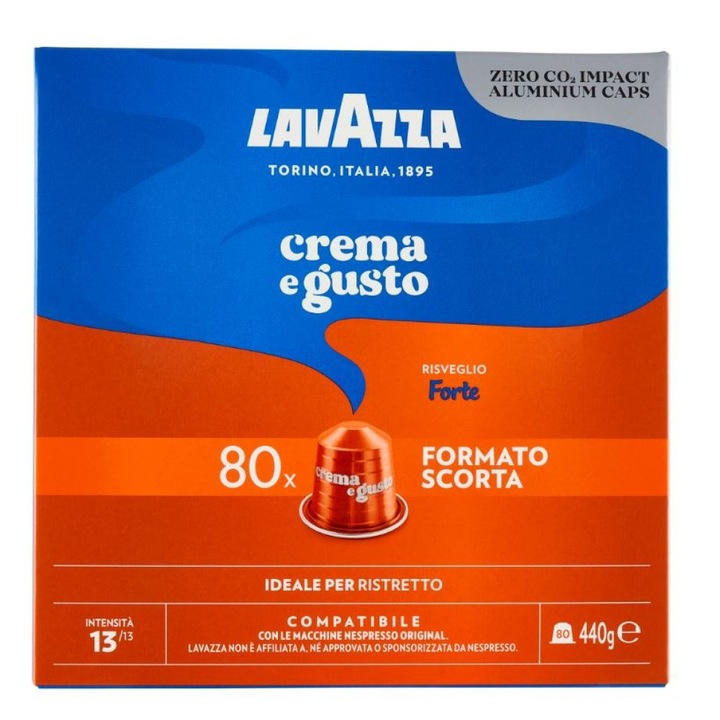Cafea capsule Lavazza Crema e Gusto Forte, aluminiu, compatibile Nespresso, 80 buc