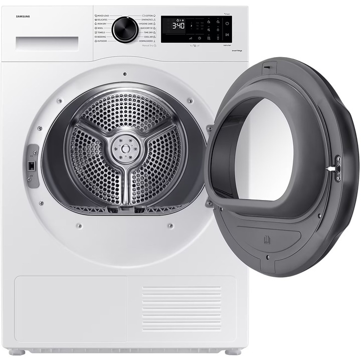 Uscator de rufe Samsung DV90CGC2A0AELE, Pompa de caldura, 9 kg, Clasa A+++, WiFi SmartThings, AI Energy, Alb