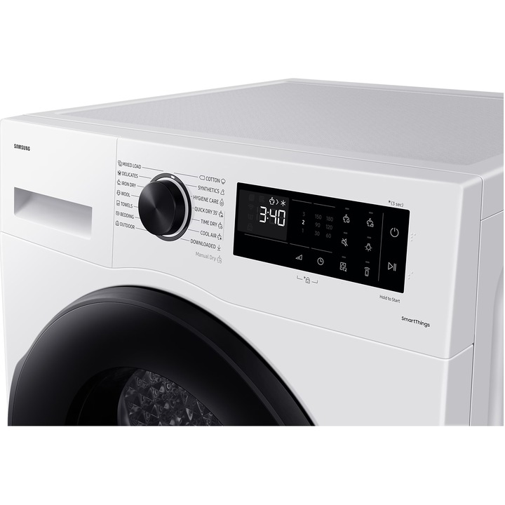 Uscator de rufe Samsung DV90CGC2A0AELE, Pompa de caldura, 9 kg, Clasa A+++, WiFi SmartThings, AI Energy, Alb