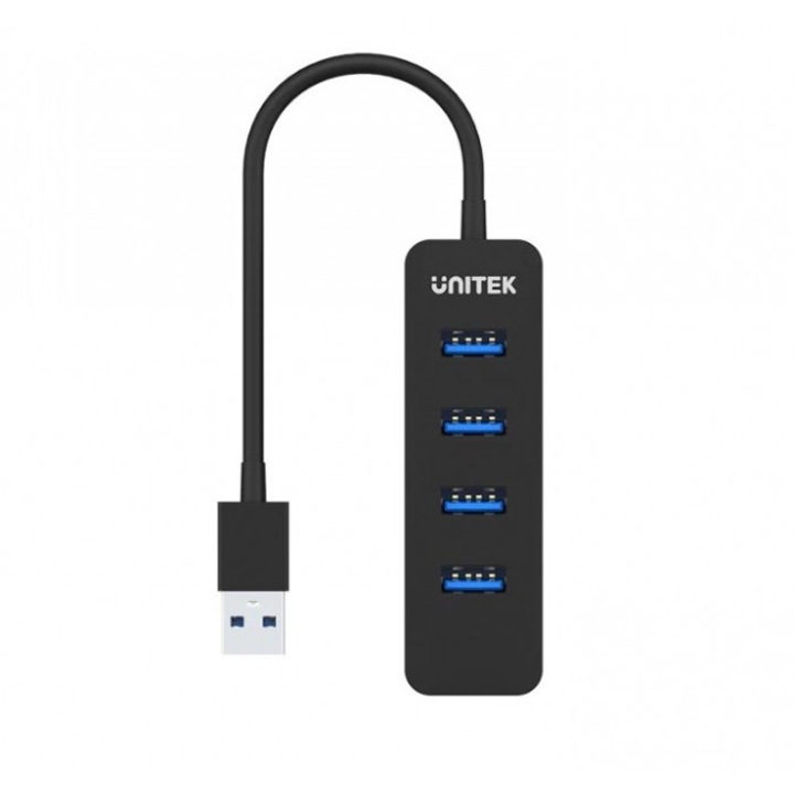 Хъб, Unitek, ABS, USB A, USB 3.0, 10W, 5V, 2 A, 5000 Mbit/s, 86.8 mm, 17 mm, Черен