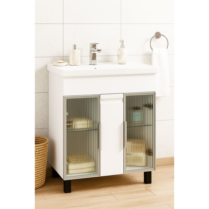 Set mobilier baza si lavoar, Badenmob, seria 758, 70x86x45cm, Alb