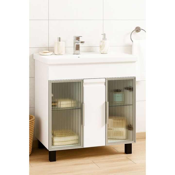 Set mobilier baza si lavoar, Badenmob, seria 758, 80x86x45cm, Alb