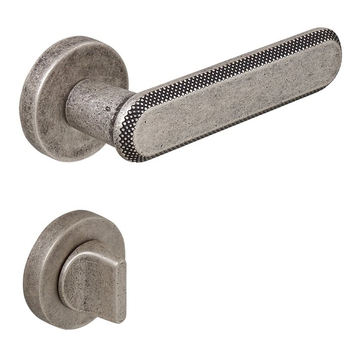 Set maner usa baie Nola, cu rozeta rotunda, finisaj argint antichizat CB