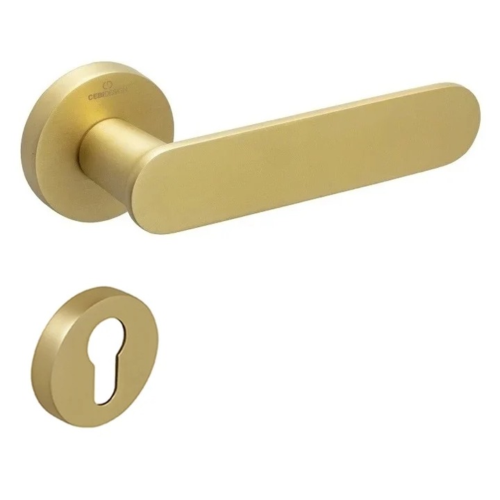 Set maner usa cu cilindru Ova, cu rozeta rotunda, finisaj alama satin CB