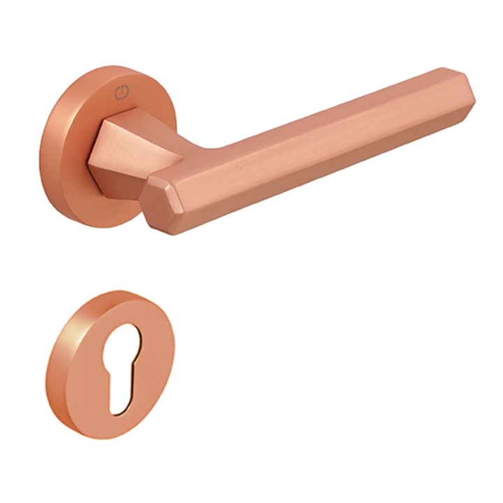 Set maner usa cu cilindru Thor, cu rozeta rotunda, finisaj cupru satin periat CB