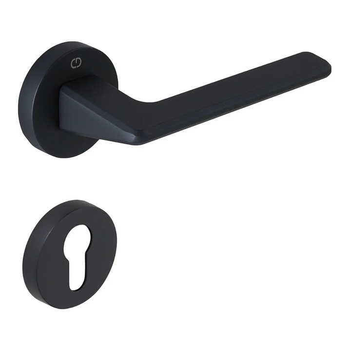 Set maner usa cu cilindru Vera, cu rozeta rotunda, finisaj negru mat CB