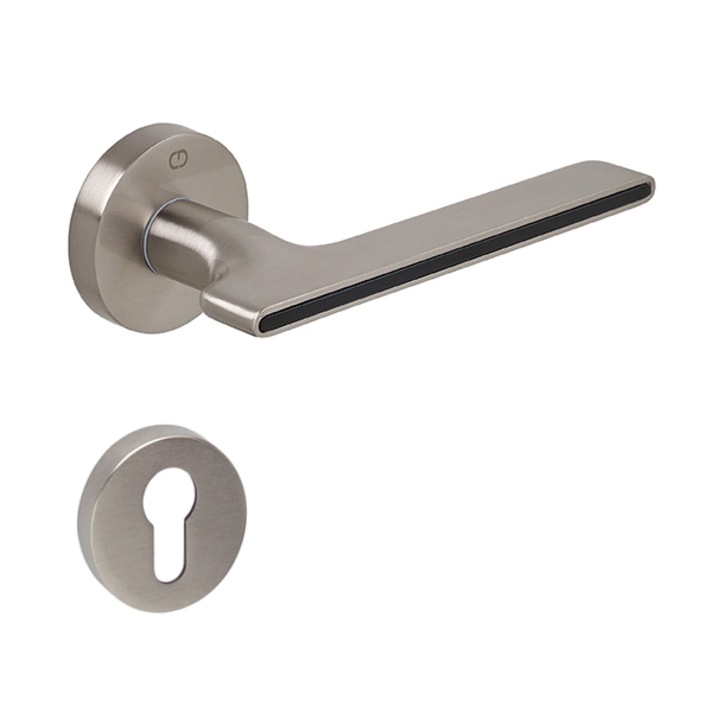 Set maner usa cu cilindru Zara, cu rozeta rotunda, finisaj nichel satin CB