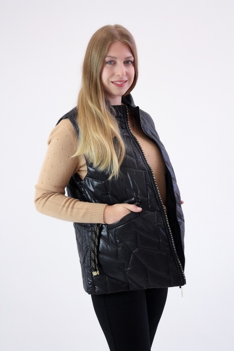 Női rövid mellény, poliészter, fekete, 44 EU