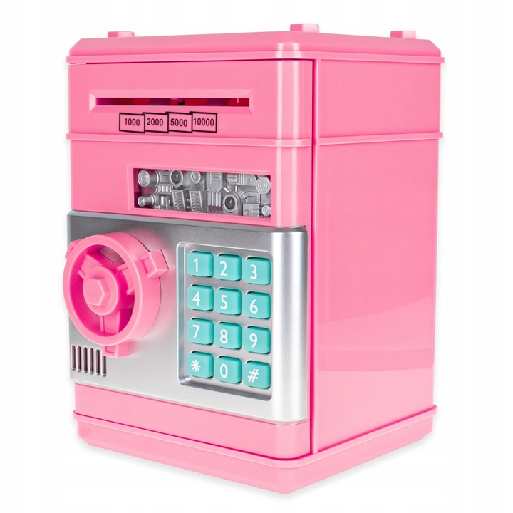 Касичка за деца, играчка банкомат, звуци и светлини, автоматично въртене на банкноти, 19,5x13x12 см, розово, + 3 години, Utility One