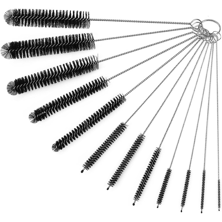 Set 12 perii pentru curatarea paielor, Otel inoxidabil/Nylon, Negru