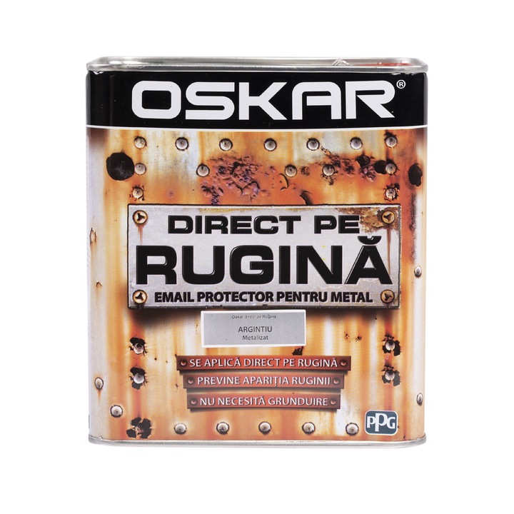 Email pe baza de solvent Oskar Direct pe Rugina, argintiu, aspect lucios, 2.5 L