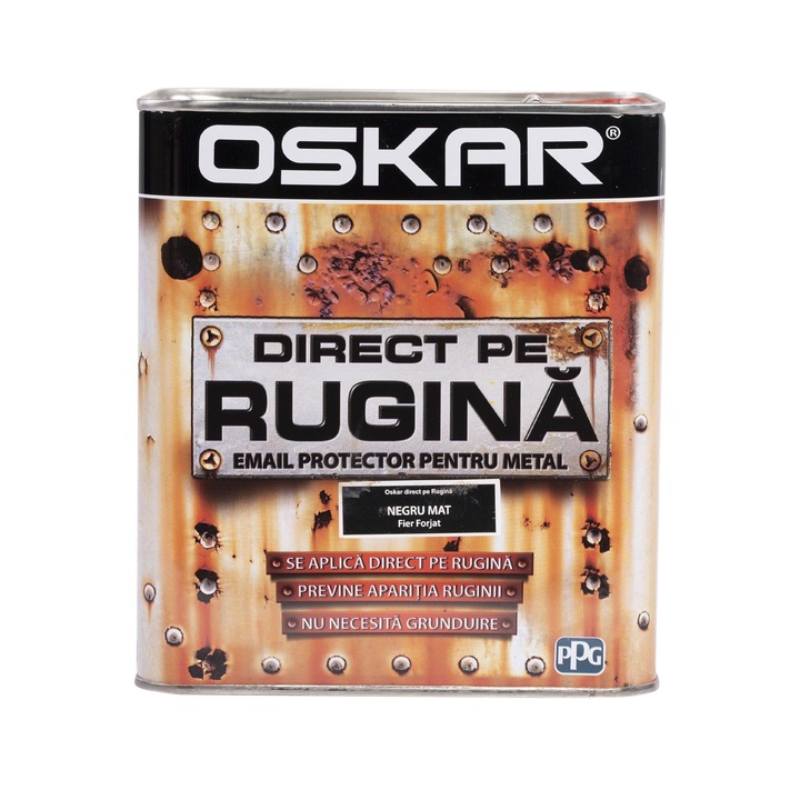 Email pe baza de solvent Oskar Direct pe Rugina, negru, aspect mat, 2.5 L