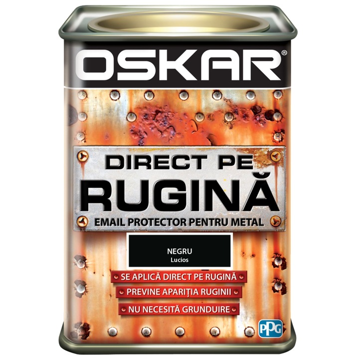 Email pe baza de solvent Oskar Direct pe Rugina, negru, aspect lucios, 0.5 L