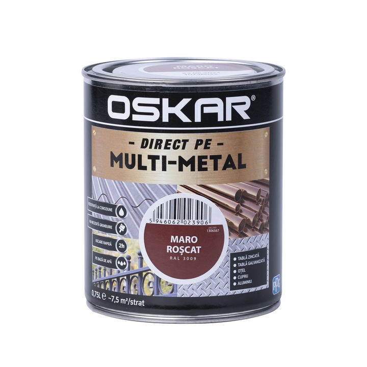 Vopsea acrilica Oskar multimetal, maro roscat, aspect satinat, 0.75 L