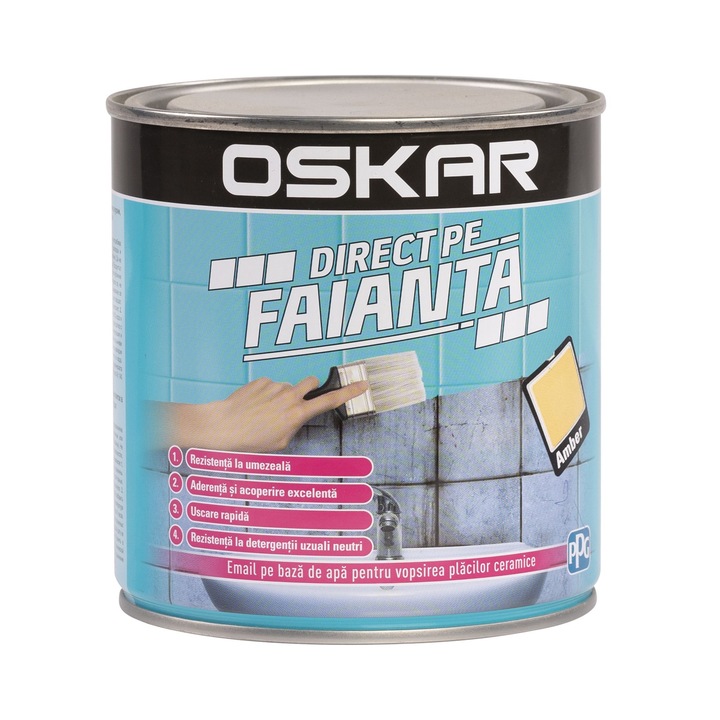 Email pe baza de apa Oskar Direct pe Faianta, amber, aspect semilucios, 0.6 L