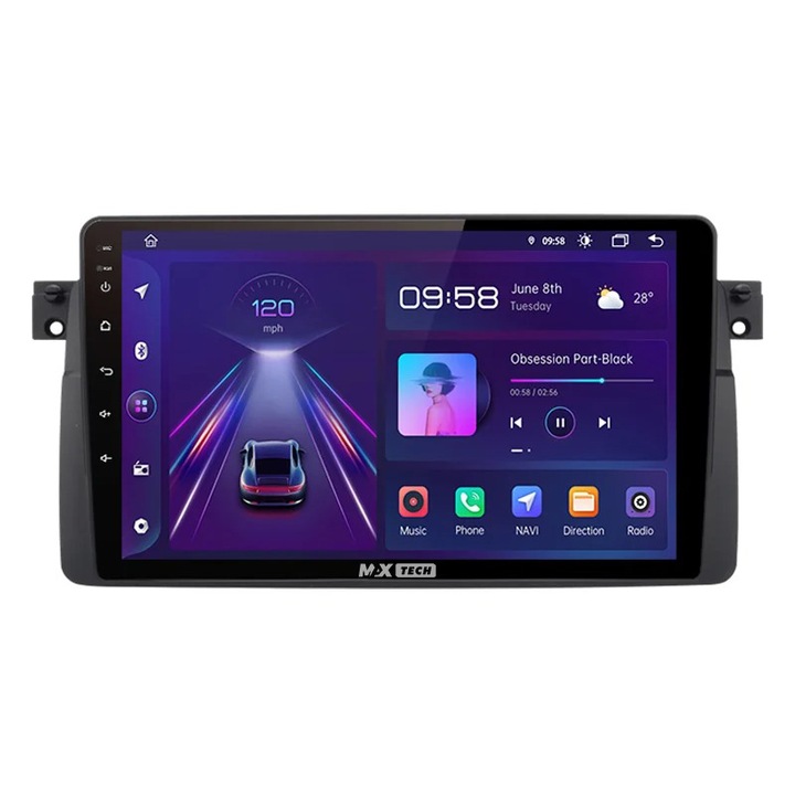 Navigatie BMW E46 dedicata, MaxTech®, Android 13, ecran de 9 inch, 2GB Ram 32 ROM, functii GPS, Touchscreen, Bluetooth, Carplay, Radio, Wifi, protectie ecran, Waze Negru