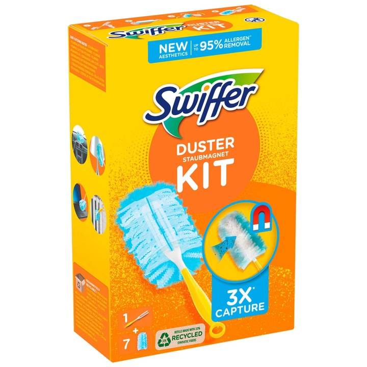 Комплект за почистване на прах Swiffer Duster Kit 3X Capture, Дръжка, 7 резерви