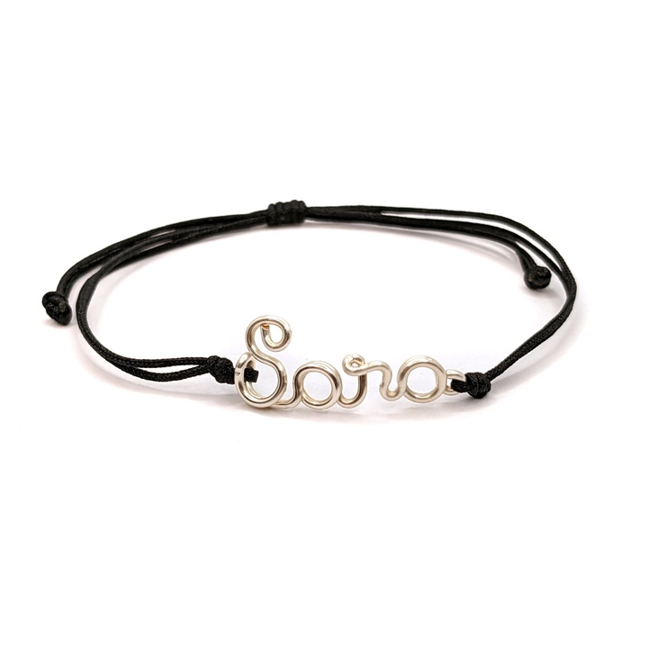 Bratara cu nume Sara placata cu argint, reglabila, realizata 100% manual