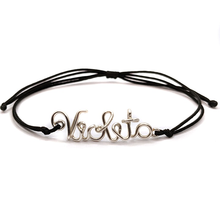 Bratara cu nume Violeta placata cu argint, reglabila, realizata 100% manual