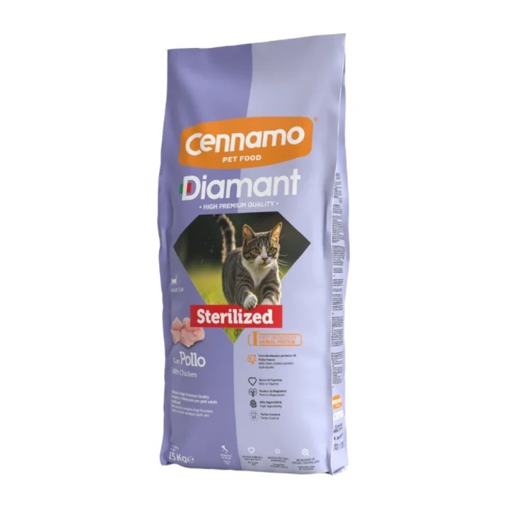 Hrana uscata pentru pisici Diamant, Sterilized, Pui, 15 Kg
