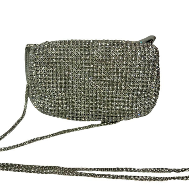Geanta plic, Sparkle cu strasuri din pietre semipretioase, Argintiu, Velve