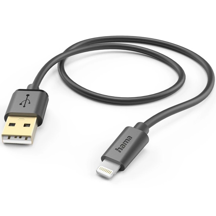 Кабел за зареждане Hama, USB-A - Lightning, 1,5 м, Черен