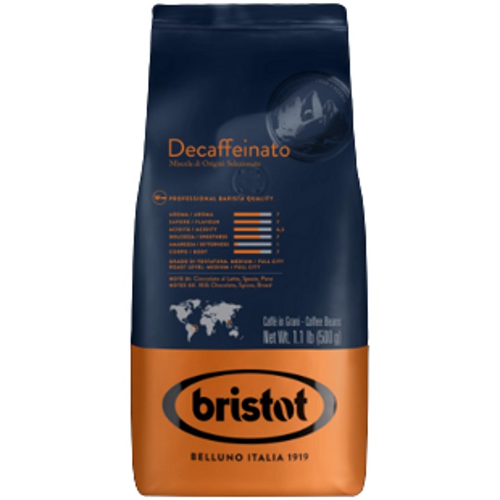 Cafea boabe Bristot decaf, 500 gr