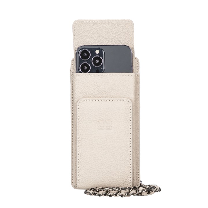 Husa portofel, Geanta universala crossbody din piele naturala premium pentru telefoane pana 175mm, Bouletta Avjin, culoare Mink